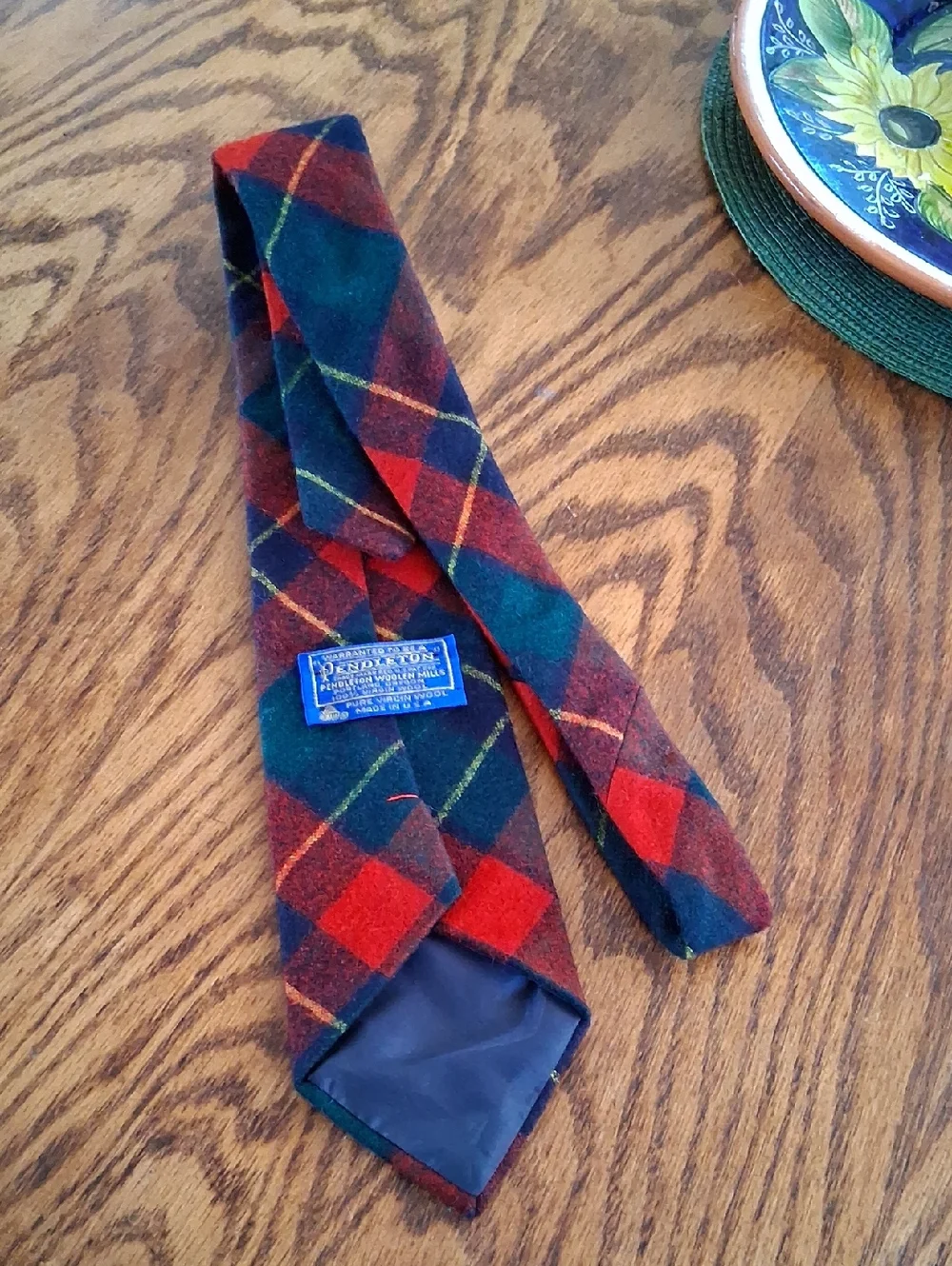 Vintage Pendleton Wool Classic Tartan Red Navy Yellow Plaid Neck Tie